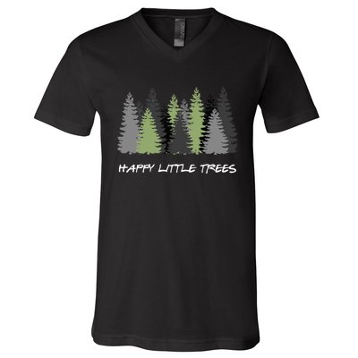 Funny Happy Little Trees Epic & Calm Forest Painting Art V-Neck T-Shirt