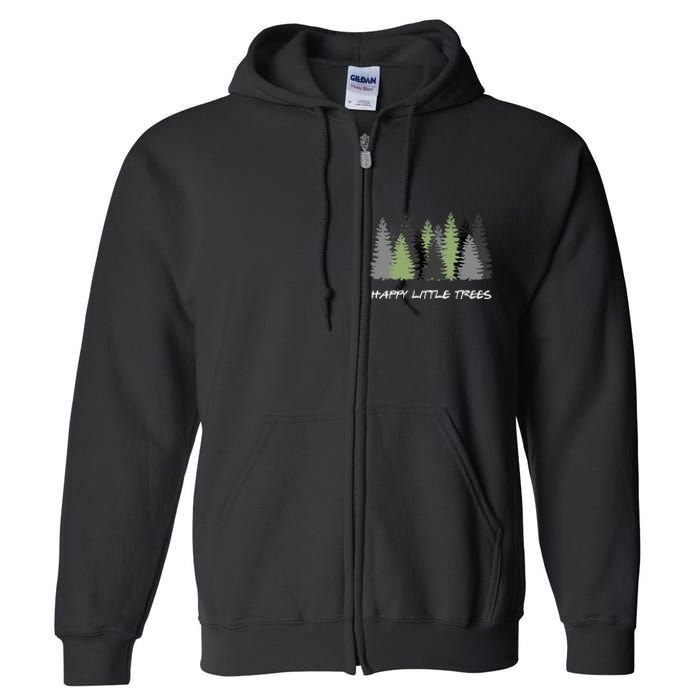 Funny Happy Little Trees Epic & Calm Forest Painting Art Full Zip Hoodie