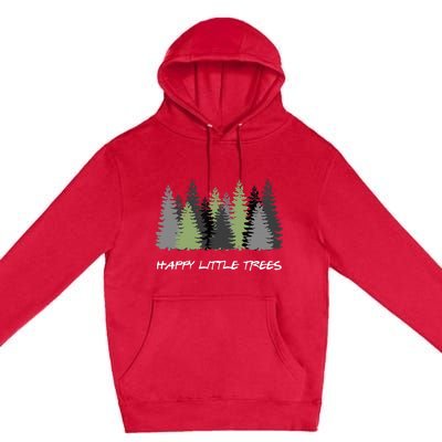 Funny Happy Little Trees Epic & Calm Forest Painting Art Premium Pullover Hoodie