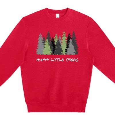 Funny Happy Little Trees Epic & Calm Forest Painting Art Premium Crewneck Sweatshirt