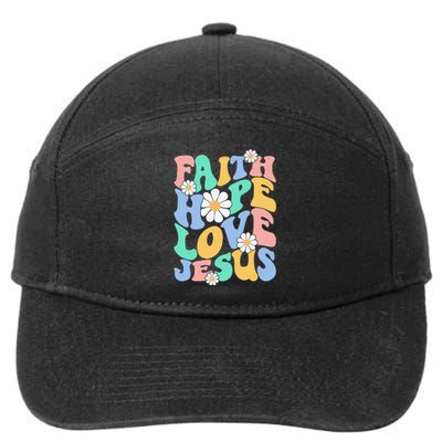 Faith, Hope, Love, Jesus Retro Groovy 's Christian 7-Panel Snapback Hat