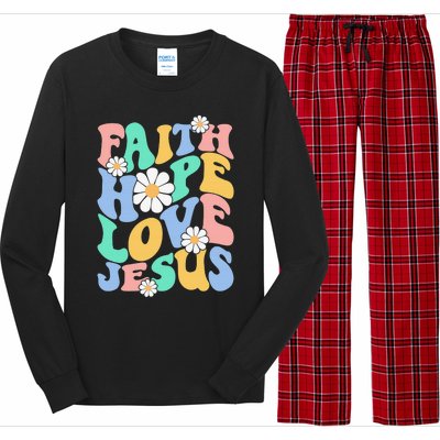 Faith, Hope, Love, Jesus Retro Groovy 's Christian Long Sleeve Pajama Set