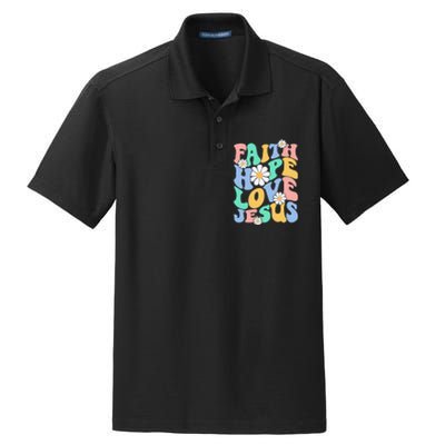 Faith, Hope, Love, Jesus Retro Groovy 's Christian Dry Zone Grid Polo