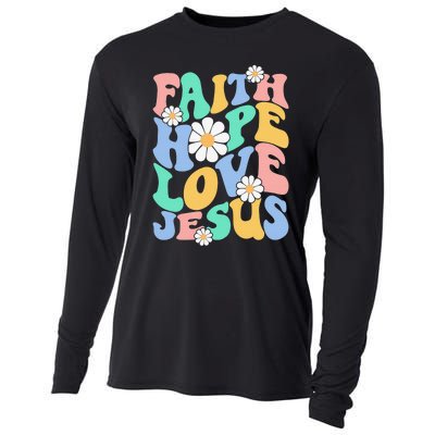 Faith, Hope, Love, Jesus Retro Groovy 's Christian Cooling Performance Long Sleeve Crew