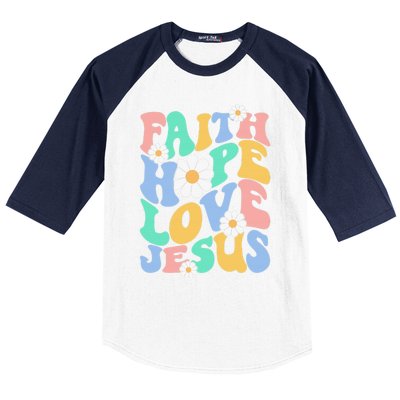 Faith, Hope, Love, Jesus Retro Groovy 's Christian Baseball Sleeve Shirt