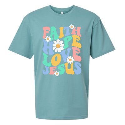 Faith, Hope, Love, Jesus Retro Groovy 's Christian Sueded Cloud Jersey T-Shirt