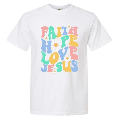 Faith, Hope, Love, Jesus Retro Groovy 's Christian Garment-Dyed Heavyweight T-Shirt