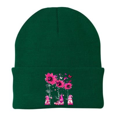 Faith Hope Love Gnome Ribbon Breast Cancer Awareness Flower Knit Cap Winter Beanie