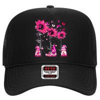 Faith Hope Love Gnome Ribbon Breast Cancer Awareness Flower High Crown Mesh Back Trucker Hat