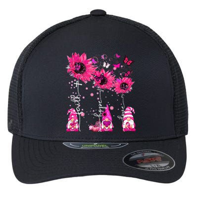 Faith Hope Love Gnome Ribbon Breast Cancer Awareness Flower Flexfit Unipanel Trucker Cap