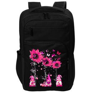 Faith Hope Love Gnome Ribbon Breast Cancer Awareness Flower Impact Tech Backpack