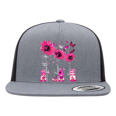 Faith Hope Love Gnome Ribbon Breast Cancer Awareness Flower Flat Bill Trucker Hat