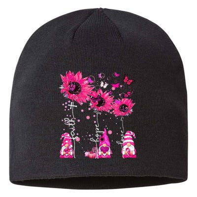 Faith Hope Love Gnome Ribbon Breast Cancer Awareness Flower Sustainable Beanie