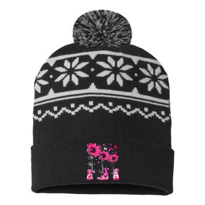 Faith Hope Love Gnome Ribbon Breast Cancer Awareness Flower USA-Made Snowflake Beanie