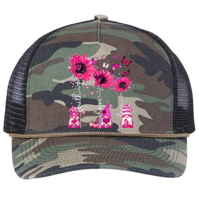 Faith Hope Love Gnome Ribbon Breast Cancer Awareness Flower Retro Rope Trucker Hat Cap