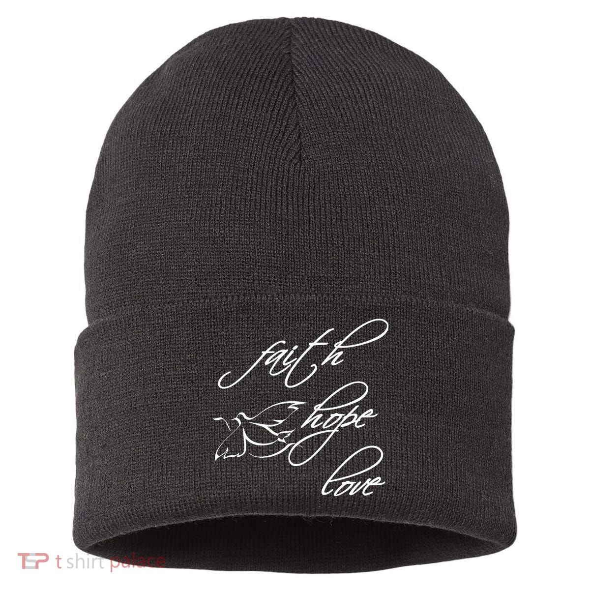 Faith Hope Love Spiritual Tee Sustainable Knit Beanie