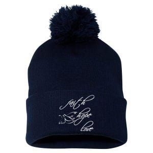 Faith Hope Love Spiritual Tee Pom Pom 12in Knit Beanie