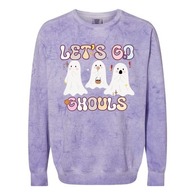 Funny Halloween Lets Go Ghouls Groovy Retro Cool Time Gift Colorblast Crewneck Sweatshirt