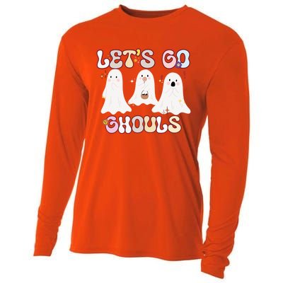 Funny Halloween Lets Go Ghouls Groovy Retro Cool Time Gift Cooling Performance Long Sleeve Crew