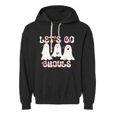 Funny Halloween Lets Go Ghouls Groovy Retro Cool Time Gift Garment-Dyed Fleece Hoodie