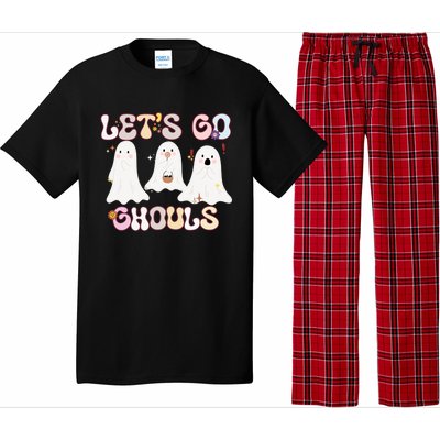 Funny Halloween Lets Go Ghouls Groovy Retro Cool Time Gift Pajama Set