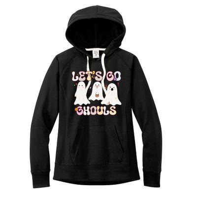 Funny Halloween Lets Go Ghouls Groovy Retro Cool Time Gift Women's Fleece Hoodie