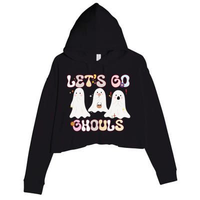 Funny Halloween Lets Go Ghouls Groovy Retro Cool Time Gift Crop Fleece Hoodie