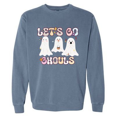 Funny Halloween Lets Go Ghouls Groovy Retro Cool Time Gift Garment-Dyed Sweatshirt