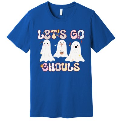 Funny Halloween Lets Go Ghouls Groovy Retro Cool Time Gift Premium T-Shirt