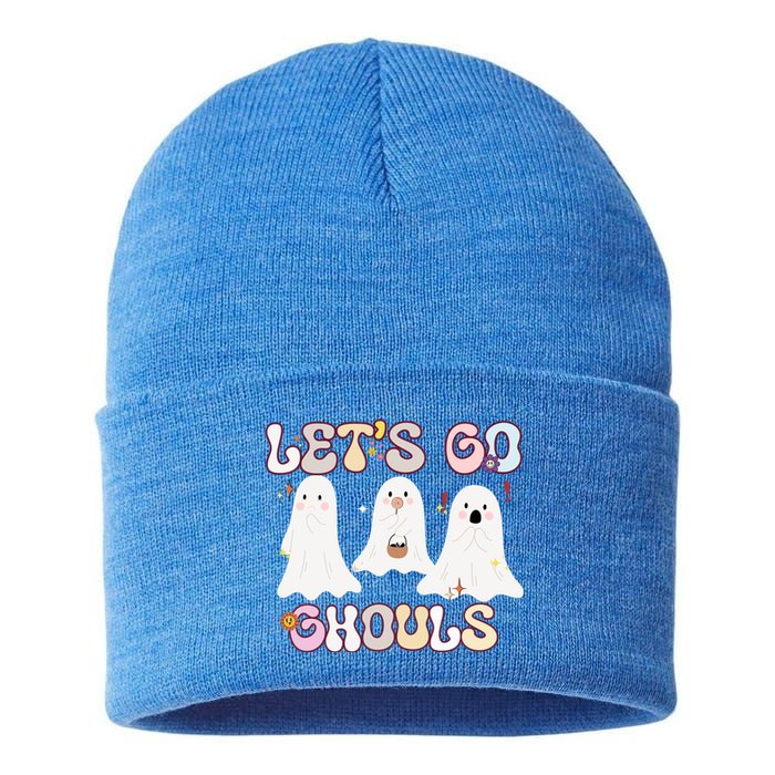 Funny Halloween Lets Go Ghouls Groovy Retro Cool Time Gift Sustainable Knit Beanie