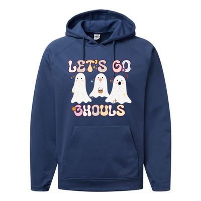 Funny Halloween Lets Go Ghouls Groovy Retro Cool Time Gift Performance Fleece Hoodie