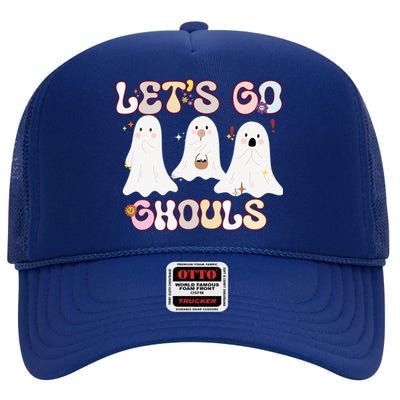 Funny Halloween Lets Go Ghouls Groovy Retro Cool Time Gift High Crown Mesh Back Trucker Hat