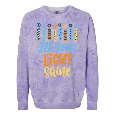 Funny Hanukkah Let Your Light Shine Menorah Colorblast Crewneck Sweatshirt