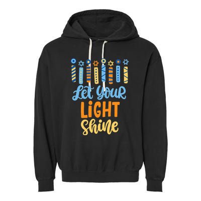 Funny Hanukkah Let Your Light Shine Menorah Garment-Dyed Fleece Hoodie