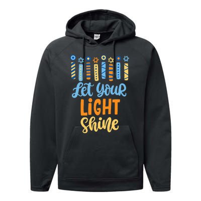 Funny Hanukkah Let Your Light Shine Menorah Performance Fleece Hoodie