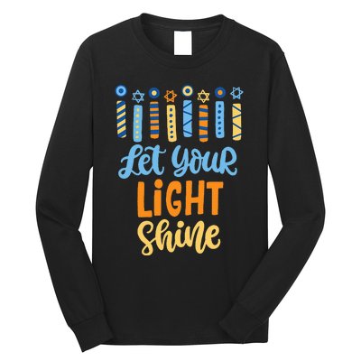 Funny Hanukkah Let Your Light Shine Menorah Long Sleeve Shirt