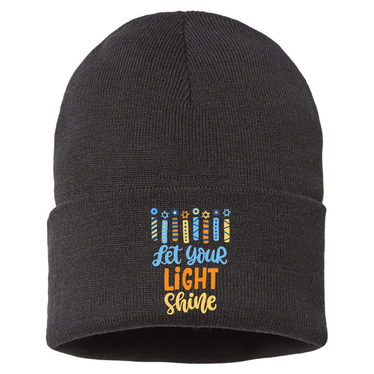 Funny Hanukkah Let Your Light Shine Menorah Sustainable Knit Beanie