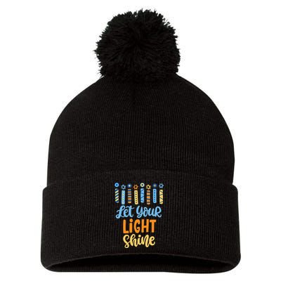 Funny Hanukkah Let Your Light Shine Menorah Pom Pom 12in Knit Beanie