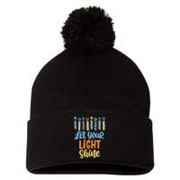 Funny Hanukkah Let Your Light Shine Menorah Pom Pom 12in Knit Beanie