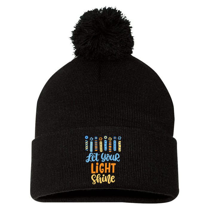 Funny Hanukkah Let Your Light Shine Menorah Pom Pom 12in Knit Beanie