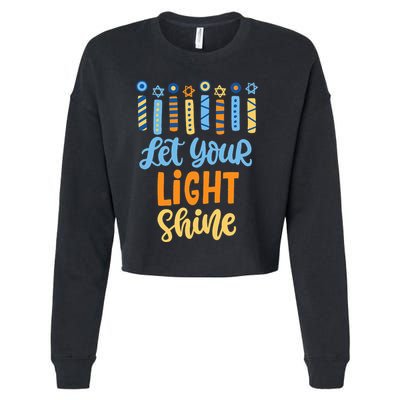 Funny Hanukkah Let Your Light Shine Menorah Cropped Pullover Crew