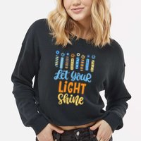 Funny Hanukkah Let Your Light Shine Menorah Cropped Pullover Crew