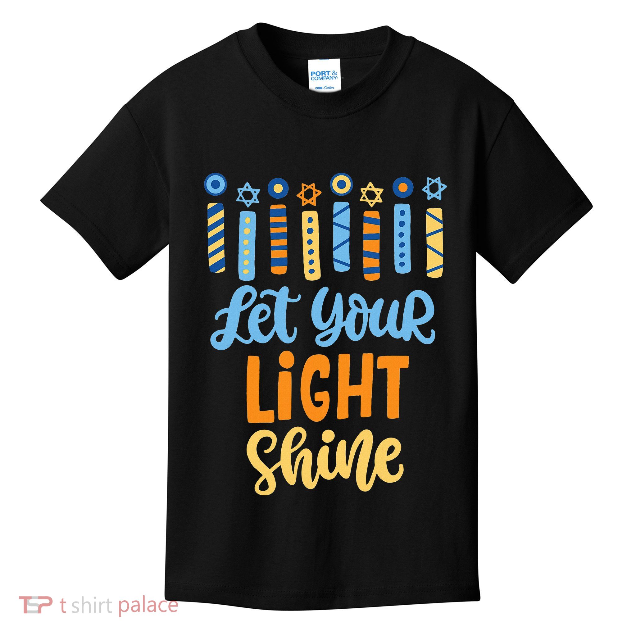 Funny Hanukkah Let Your Light Shine Menorah Kids T-Shirt