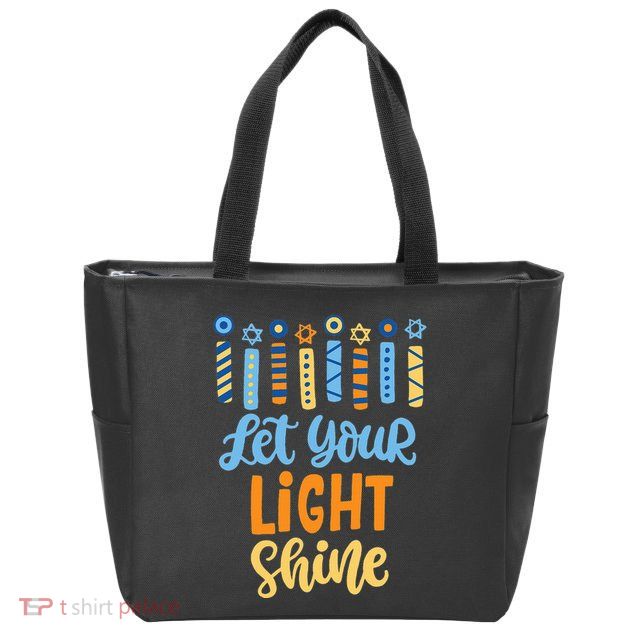 Funny Hanukkah Let Your Light Shine Menorah Zip Tote Bag