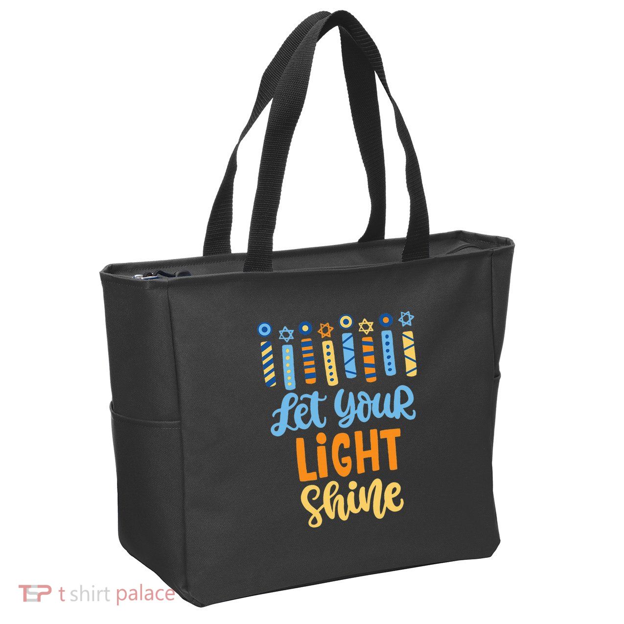 Funny Hanukkah Let Your Light Shine Menorah Zip Tote Bag