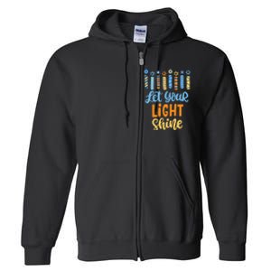 Funny Hanukkah Let Your Light Shine Menorah Full Zip Hoodie