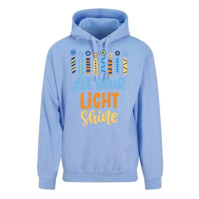 Funny Hanukkah Let Your Light Shine Menorah Unisex Surf Hoodie