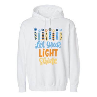 Funny Hanukkah Let Your Light Shine Menorah Garment-Dyed Fleece Hoodie