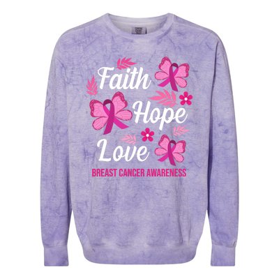 Faith Hope Love Breast Cancer Awareness Colorblast Crewneck Sweatshirt