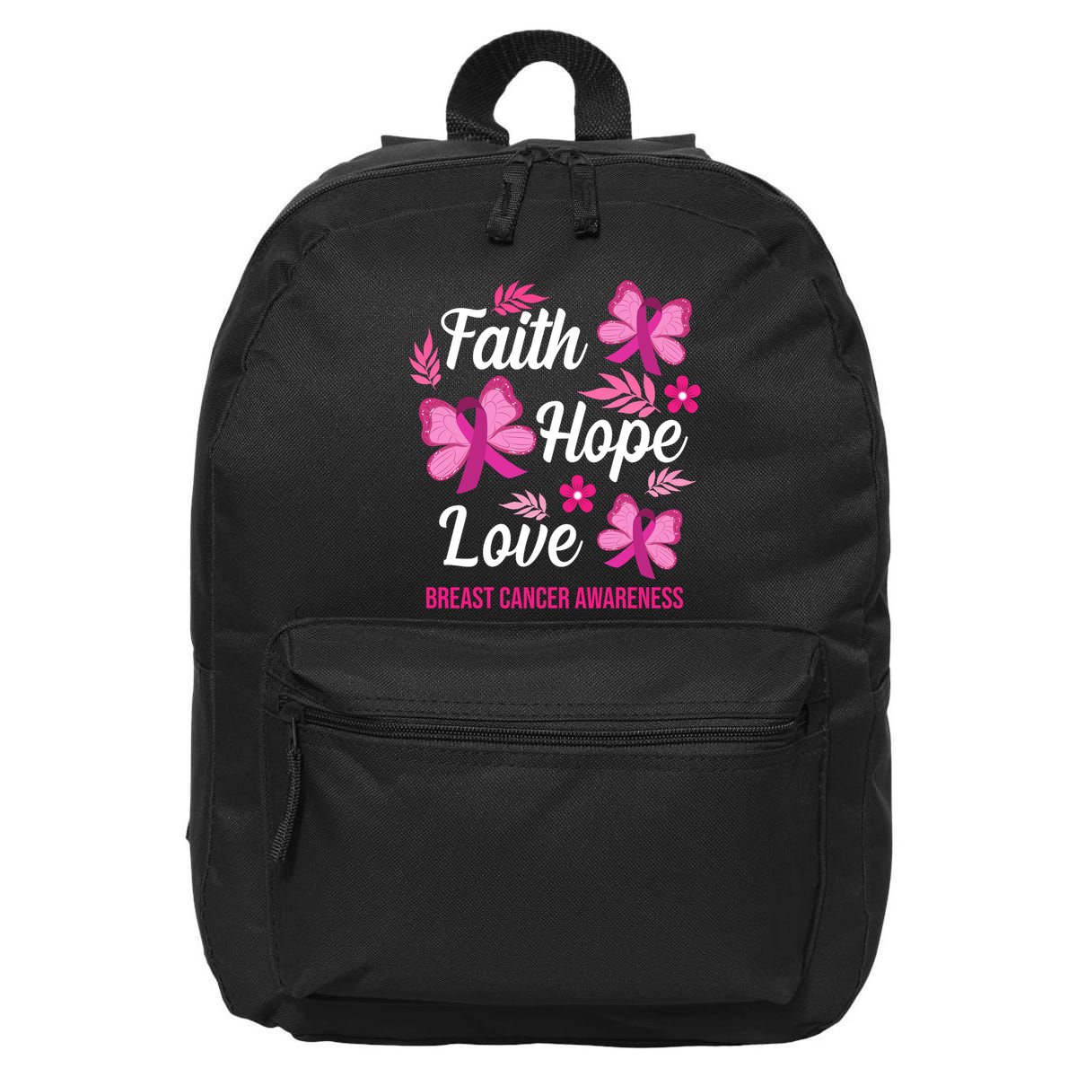 Faith Hope Love Breast Cancer Awareness 16 in Basic Backpack